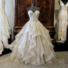 Sweetheart Organza Wedding Dresses Strapless Beaded Ruffles A Line Bridal Gowns