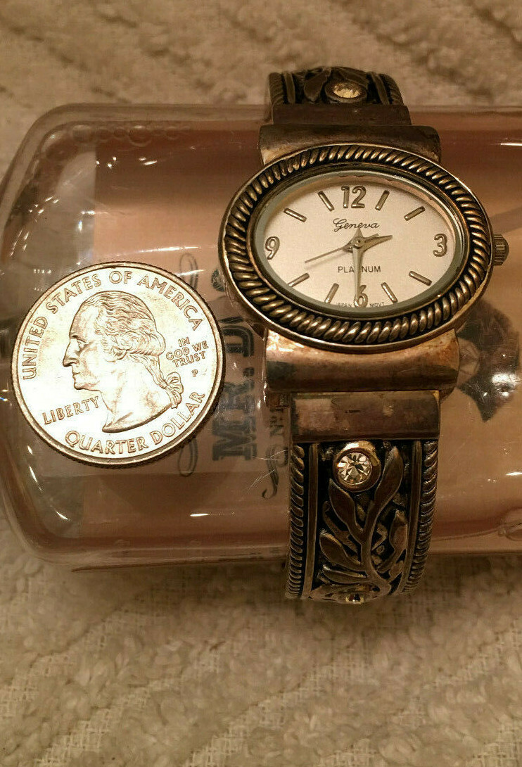 GENEVA PLATINUM Cuff bracelet watch Silver Finish -Needs  display picture 1