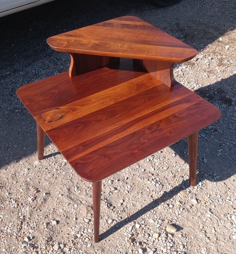 Mid Century Solid Walnut Corner Step End Table (SET102)