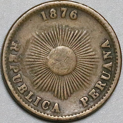 1876 Peru Un 1 Centavo Fine Radiant Sun Coin (24092903R)