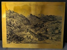Vintage Steel Engraving on a bronze Sheet Coleccion Familia Aranda 1857 Pass in