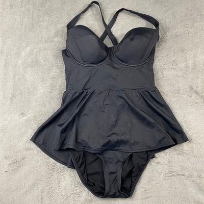 Torrid Swimsuit Women 0 Plus Size Black 1 Piece Peplum Push-Up Demi Dress Resort