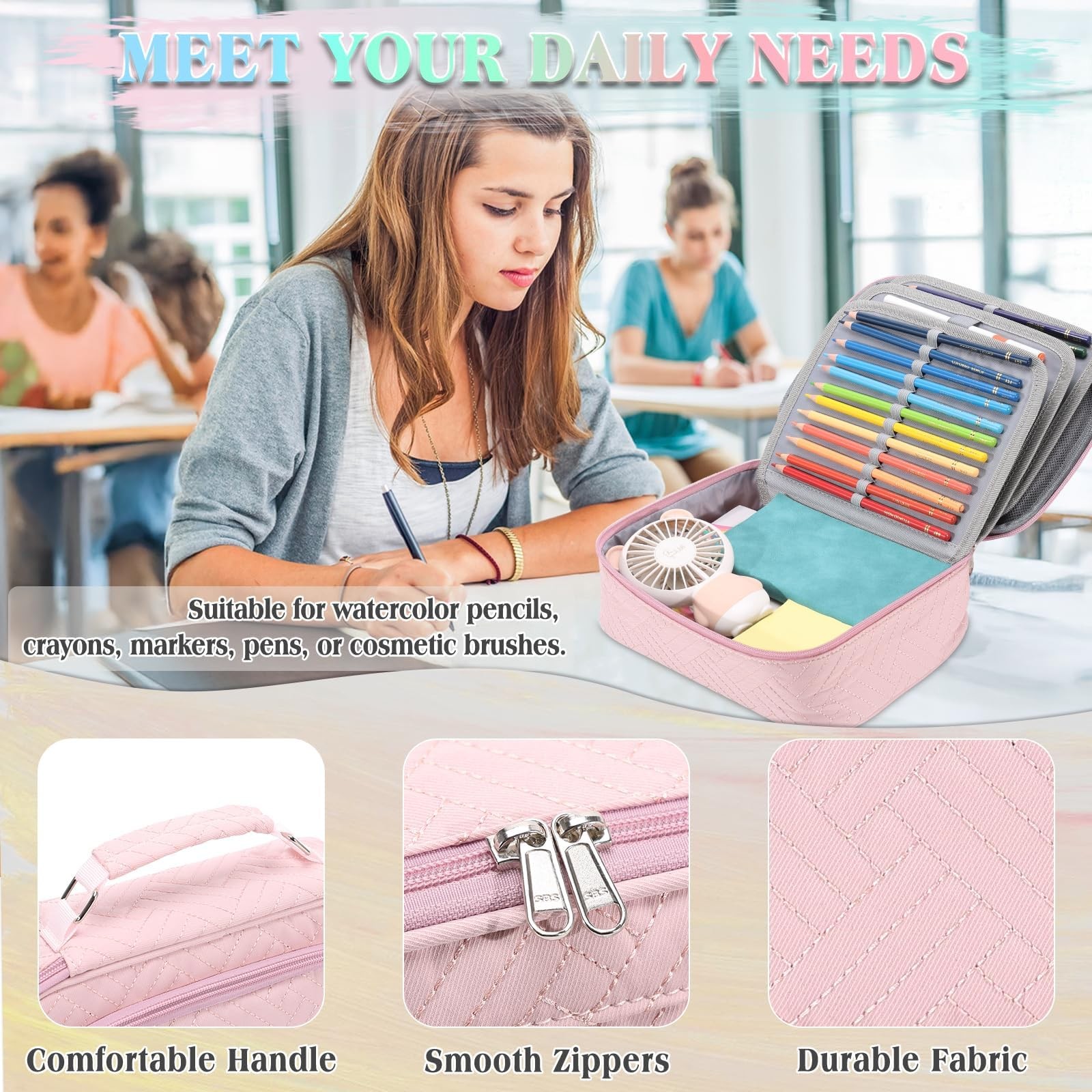 Large Pen Pencil CaseVONXURY High Capacity Art Colored Pencil Pouch Portable ...