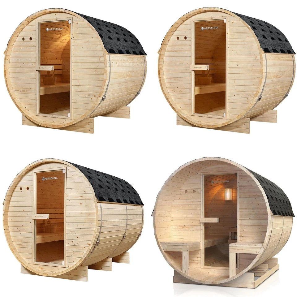 Outdoor Holz Fasssauna Saunafass 3 Größen KOMPLETT SET mit Sauna Ofen + Zubehör - Bild 1 von 4