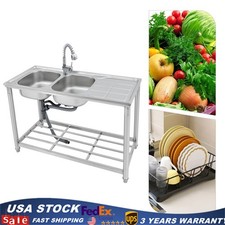 Commercial Restaurant Sink Utility Sink Double Bowl Sink Stainless Steel Faucet