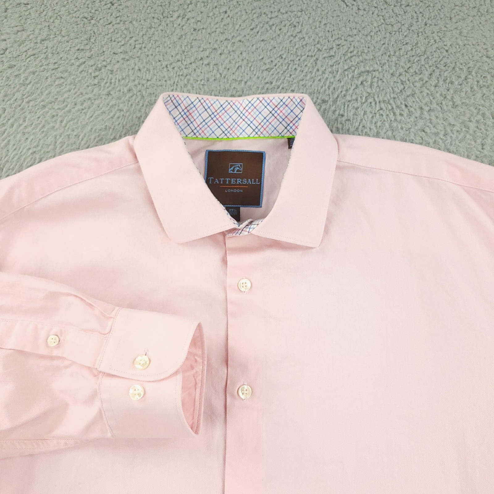 Tattersall London Shirt Mens 17.5 Pink Long Sleeve Button Front Dress Cotton