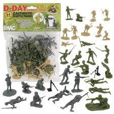 BMC WW2 D-Day Plastic Army Men - 34 American, Medium, Od Green / Tan / Gray
