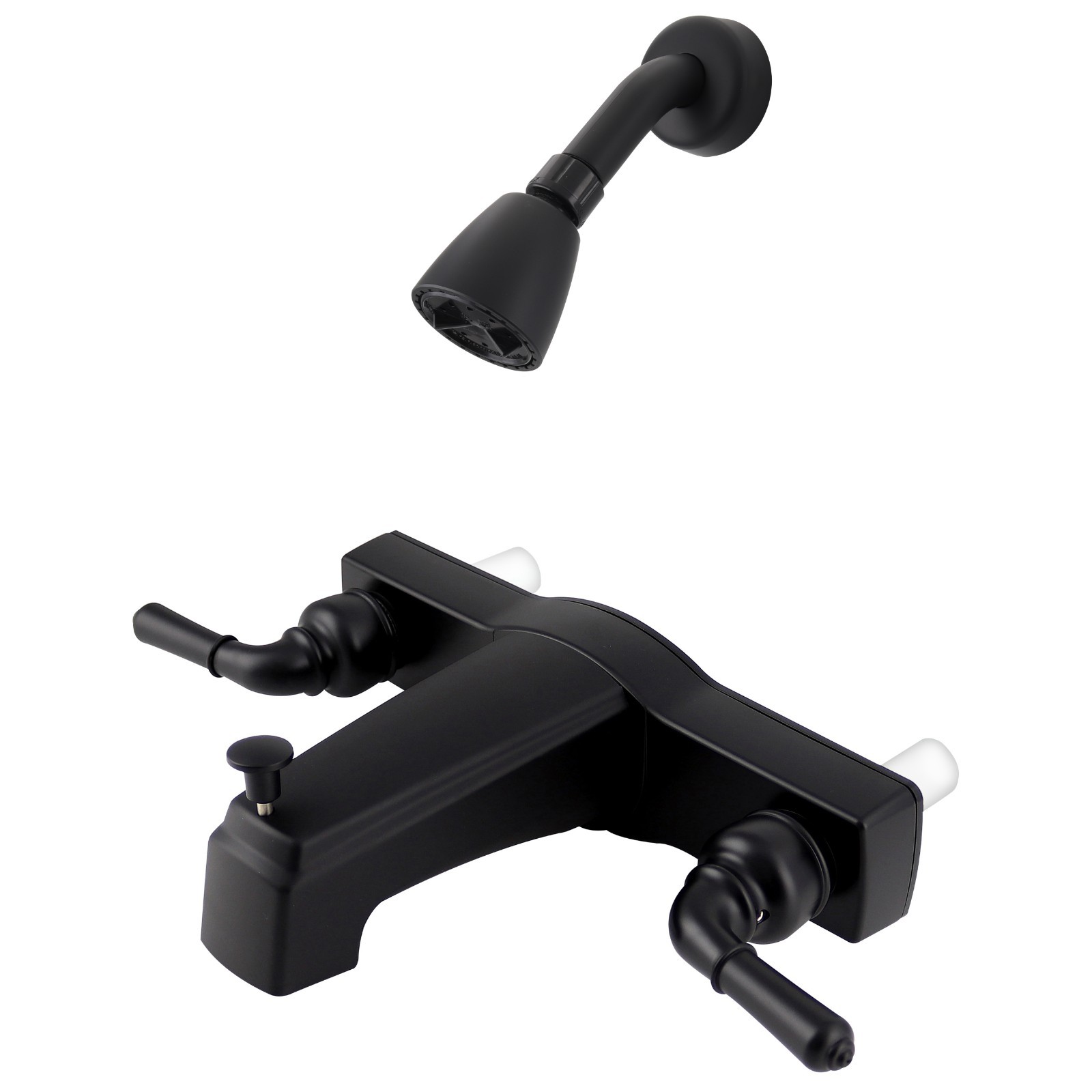 Mobile Home Two Handle 8" Tub Shower Faucet Diverter with Shower Head Black