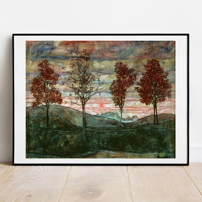 Kunstdruck Schiele Vier Bäume Fine Art Giclée Poster Galerie Wandbild Gemälde