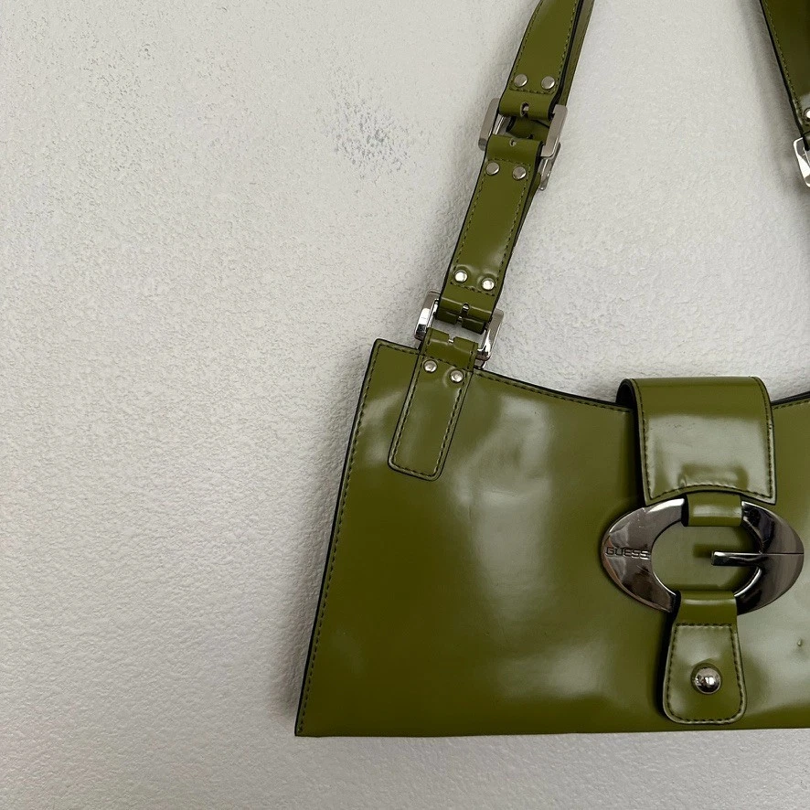 Guess Vintage Y2K Green Patent Leather Shoulder Bag G Logo Buckle Purse 2000s - Image 4 of 4