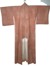 Vintage Silk Komon Kimono S 24.8in Yuki Japan Pink Abstract Hitokoshi Chirimen