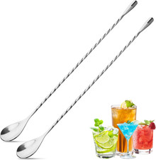 2Pcs Cocktail Spoon Long Handle Bar Spoon - 12" Metal Spoons Drink Mixers for Co
