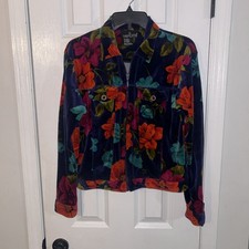 Carole Little Sport Petites Bold Floral Velour Jacket Size Small 90's Vintage