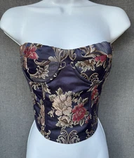 LIONESS Floral Corset Top Medium Urban Outfitters Plum Gold Brocade Tapestry