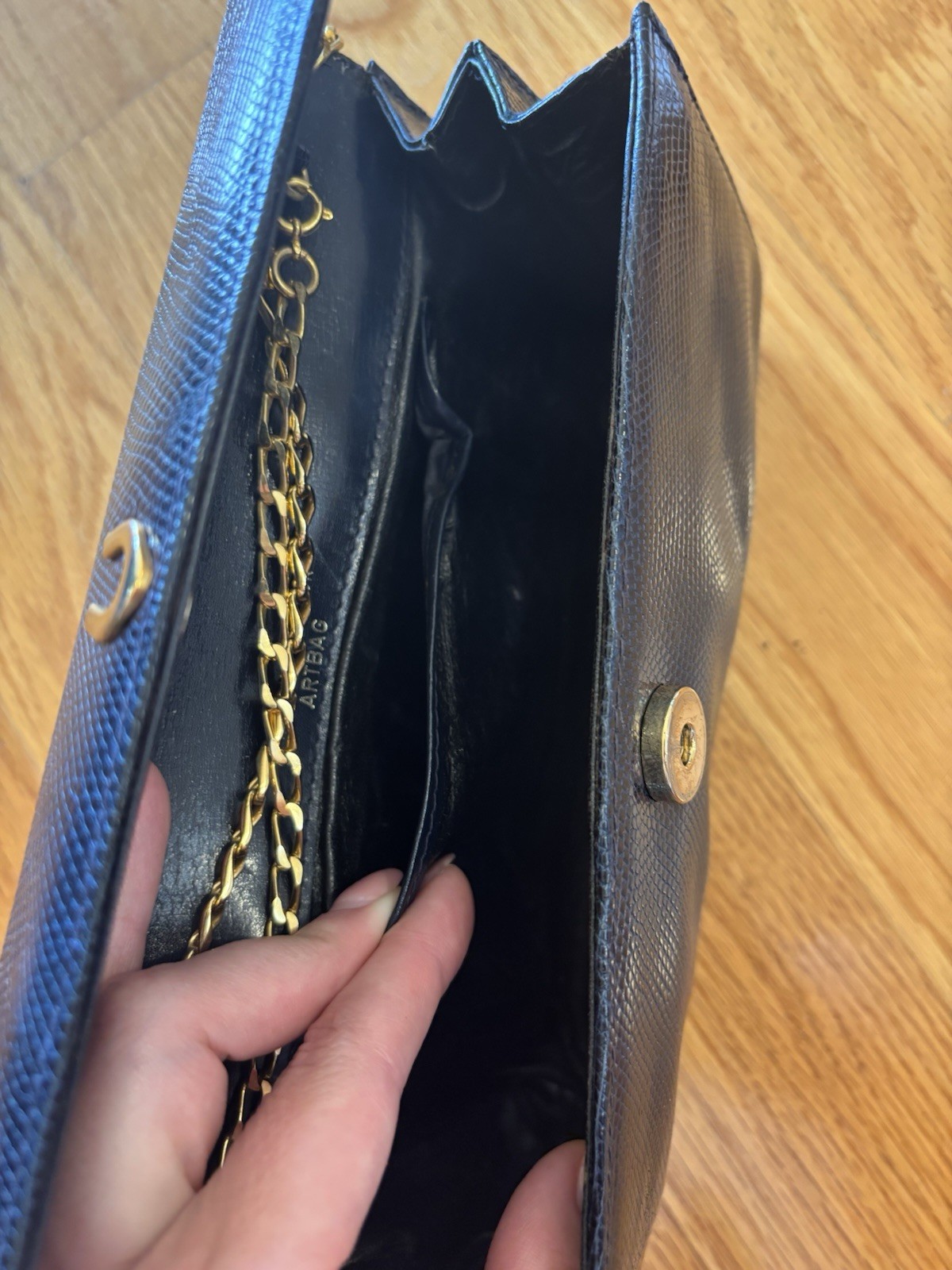 Vintage Lizard Navy Blue Rectangular Clutch - image 7