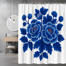 Blue Floral Shower Curtain - Elegant Peony Design for Bathroom Decor