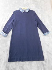 Talbots Dress Womens Large Blue Floral Collar Cuff Knit Shift 3/4 Sleeve Work