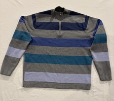 Peter Millar Crown Sport Men  s 1/4 Zip Striped Sweater Pullover M Gray Blue Teal