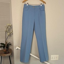 Vintage St John Sport Baby Blue Pants Logo Gold Buttons Straight Classic Preppy