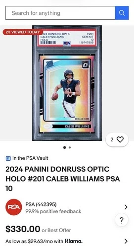 Panini 2024 Donruss Optic Caleb Williams Holo #201 PSA 10 Chicago Bears NFL
