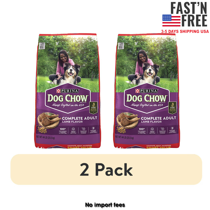 2 Pack Purina Dog Chow Complete Adult Dry Dog Food, High Protein Lamb, 44 lb Bag