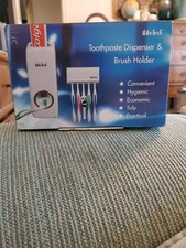 NEW Toothpaste Dispenser One Touch Wall Mount Four Brush Holder