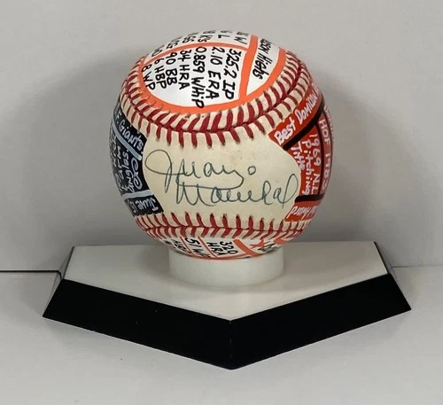 Juan Marichal Signed ONL Baseball, VCBC SuperStats, Hand Painted, JSA, HOF, SFG