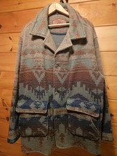 Vintage Woolrich Button Jacket Mens Sz L Aztec Southwest Blanket Overcoat USA