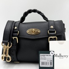 Mulberry Alexa Mini Handbag Shoulder Bag Turn Lock 2way Leather Black Authentic