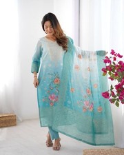 Exclusive Look Chanderi Silk Sky Blue Salwar Kameez And Dupatta For Function