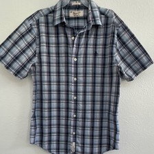 Original Penguin Classic Fit Plaid Short Sleeve Cotton Blue Gray White size S