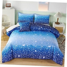 6Pcs Gradient Aqua Blue Navy Ombre Comforter Sets Twin 6-Piece Ombre Blue