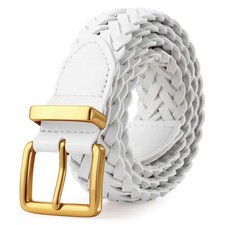 Women's Braided Woven Leather Belt with Gold Buckle Belts for Women Versatile...