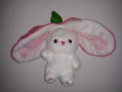 Reversible Pink Strawberry Zip Up White Bunny Rabbit Plush Stuffed Animal 10''