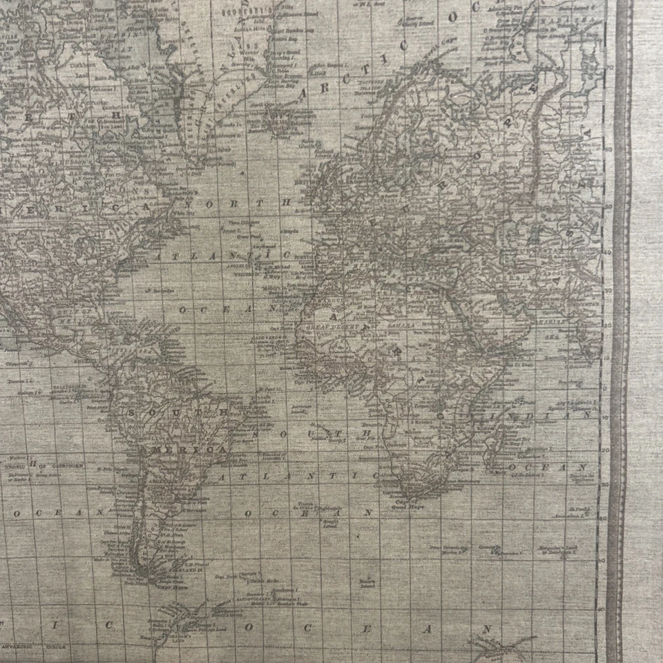 VTG? The  World 1882 Map Linen Tapestry Wall Decor Approx 24x34 Rope And Dowels - Image 3 of 4