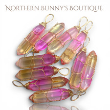 Handmade Gold Pink Yellow BiColour Double Terminated Crystal Point Pendants Lot