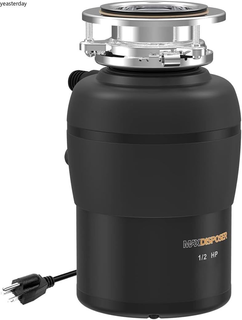 Garbage Disposal 1/2 HP Easy install Quiet with Stopper Power Cord, disposal