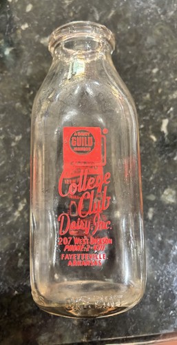 1940s AR Fayetteville Arkansas-College Club Dairy-Glass Vintage Pint Milk Bottle