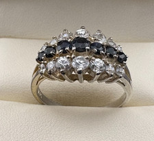 Vintage Handmade Sterling Silver Fancy Ring 7 Blue Sapphire CZ - Sz. 9, 3.6 Gm