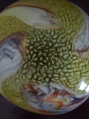 Posacenere vetro veneziano Murano soffiato a mano giallo con vortici multicolore - Foto 5 di 13