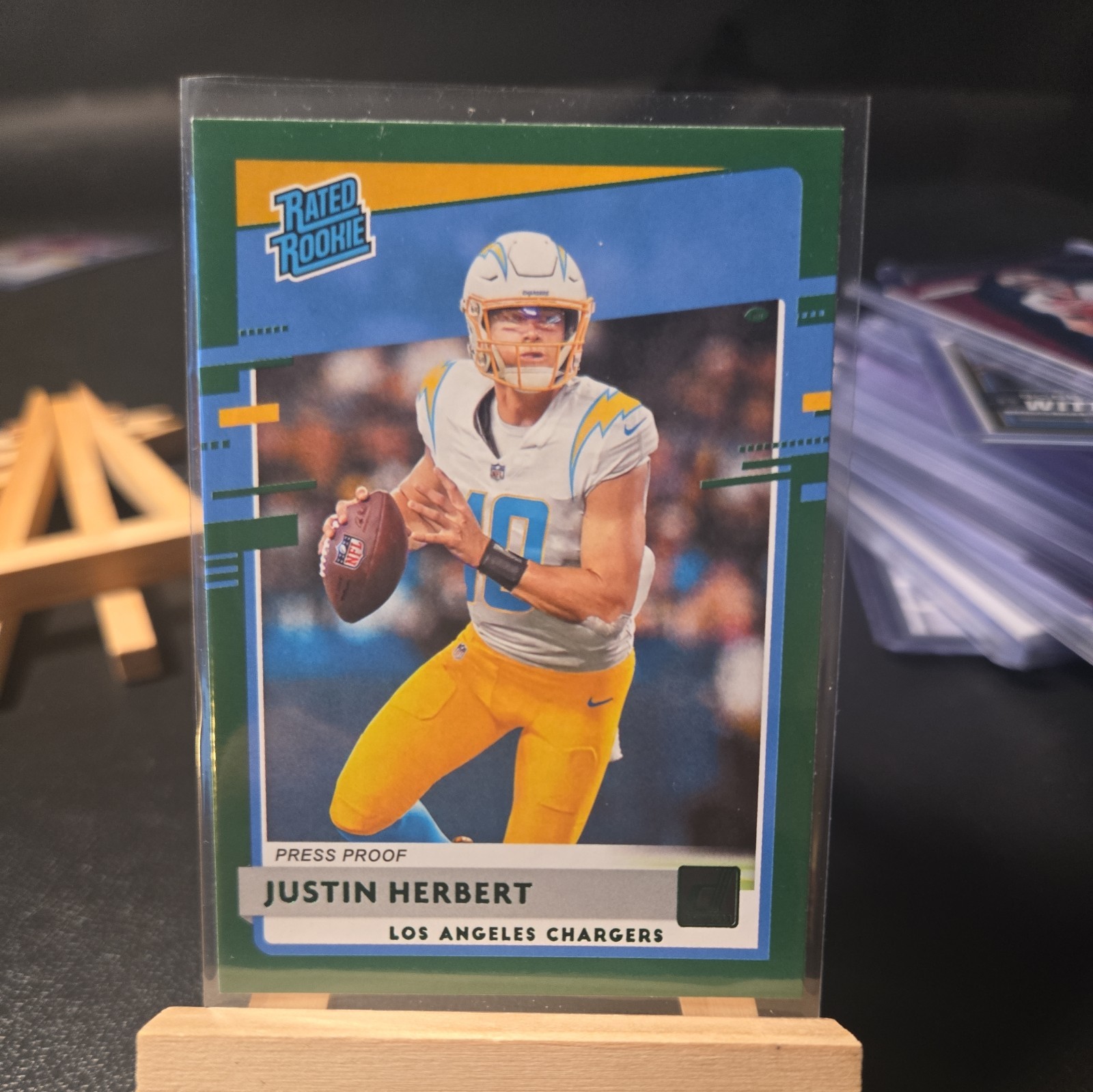 2020 Panini Donruss Rated Rookie Press Proof Green Justin Herbert #303 CHARGERS