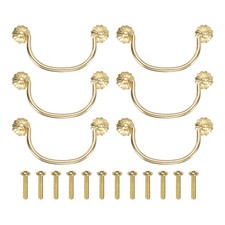 6 Pcs 3.94" Gold Tone Brass Drawer Pulls and Knobs with Double Mounting Holes