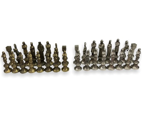 Vintage Florentine Rennaissance CHESS SET Cast Metal Pieces Pewter Italy - 第 2/14 張圖片