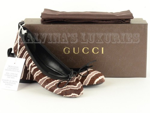 GUCCI SHOES BALLET FLATS PONY HAIR BOW DETAIL ANIMAL PRINT $675 sz 35.5 / 5.5 - Picture 12 of 19