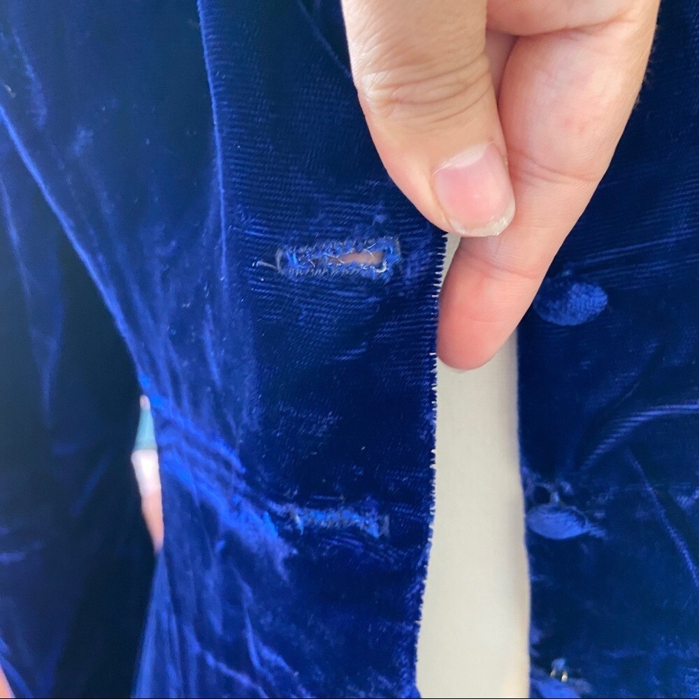 Vintage 70’s Gunne Sax Size 11 Blue Velvet Victorian Long Sleeve Lace Dress