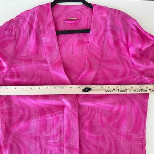 Alexis Linen Top Size Medium Pink Fuchsia Balloon Sleeve Blouse Resort Chic Art - Picture 12 of 13