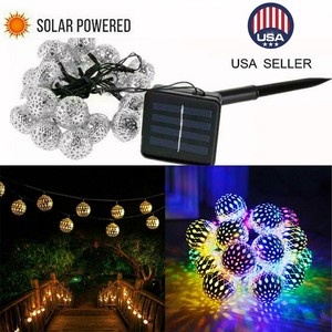 USA-20-30-50-LED-Solar-String-Lights-Moroccan-Metal-Ball-Xmas-Fairy-Lamp-Outdoor