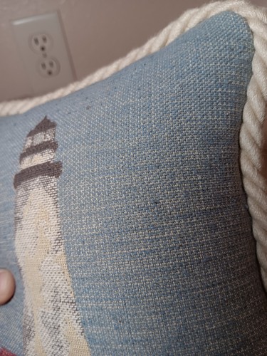 Vtg Decorative Small Lighthouse Pillow Embroidery w/ Rope 8" X 8" Fisherman Gift - Picture 4 of 11