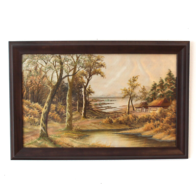 シルク刺繍の絵画 Vintage 1950's Japanese Silk Embroidery Picture Landscape