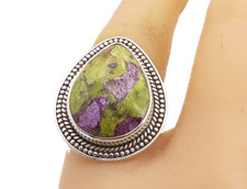 925 Sterling Silver Pear Shaped Jasper Shiny Twist Cocktail Ring Sz 8 RG8455